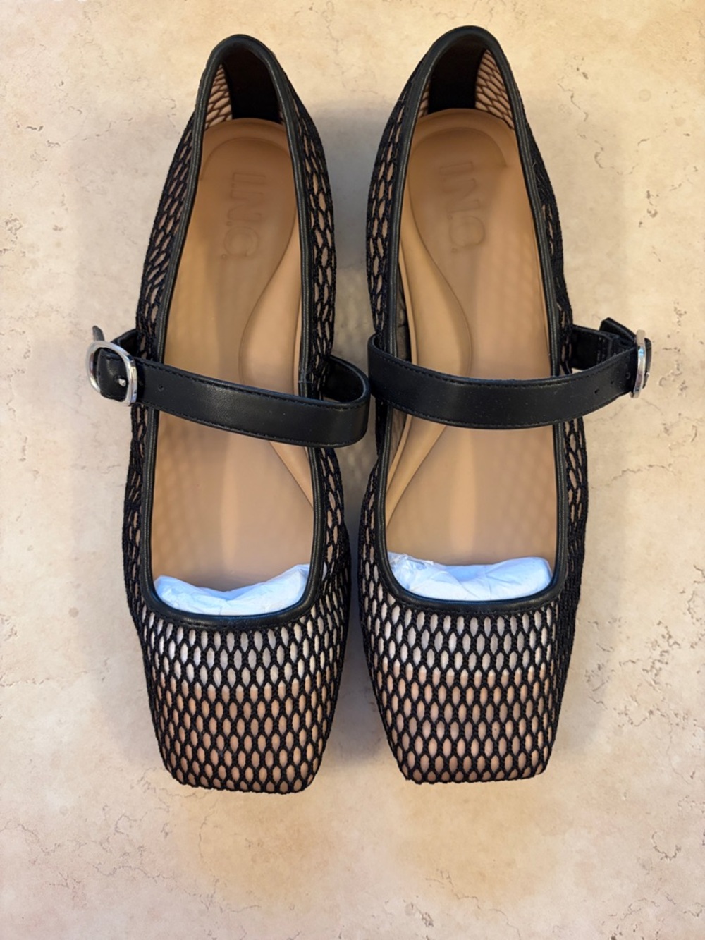 INC International Concepts Black Mesh Mary Jane Flats with Square Toe